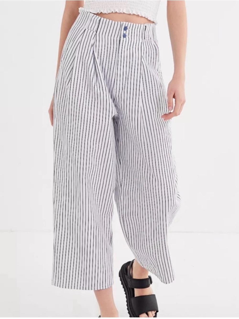 UO Urban Outfitters Mack Striped Pleated High-Waisted Trouser Pant Nautical 4